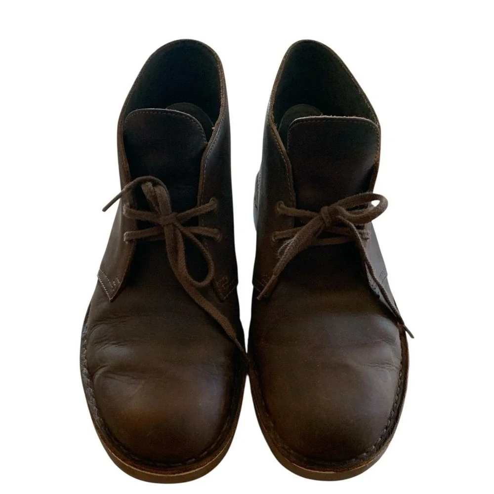 Clarks Desert Boots Mens 10.5 Brown Leather Dark Academia Rugged‎ Gorpcore
